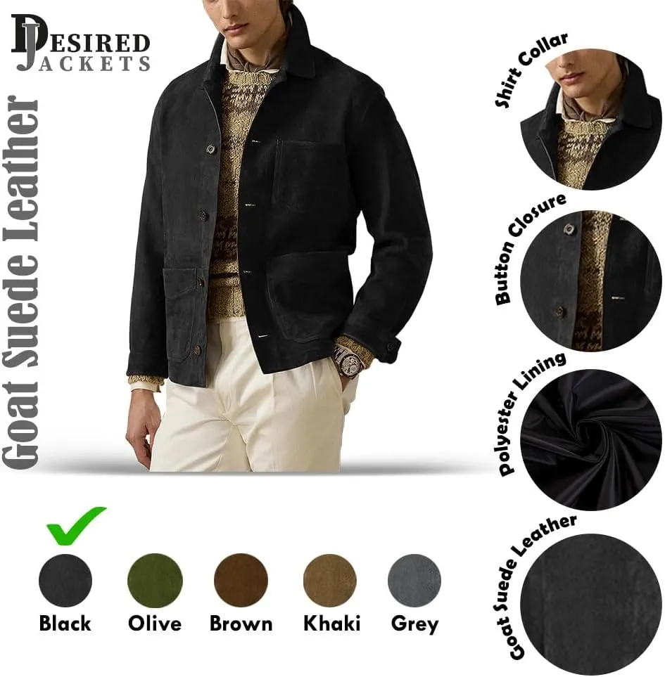 Suede Leather Jacket Men  Real Lambskin Suede Casual Leather Jackets For Men - Mens Suede Jacket