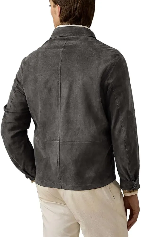 Suede Leather Jacket Men  Real Lambskin Suede Casual Leather Jackets For Men - Mens Suede Jacket