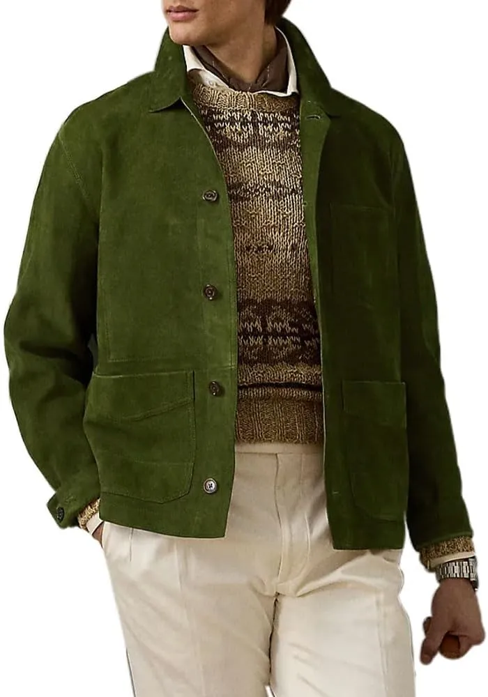 Suede Leather Jacket Men  Real Lambskin Suede Casual Leather Jackets For Men - Mens Suede Jacket