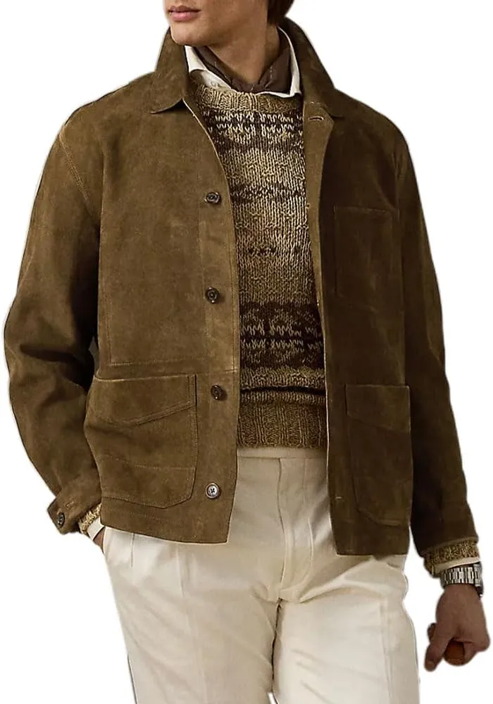 Suede Leather Jacket Men  Real Lambskin Suede Casual Leather Jackets For Men - Mens Suede Jacket
