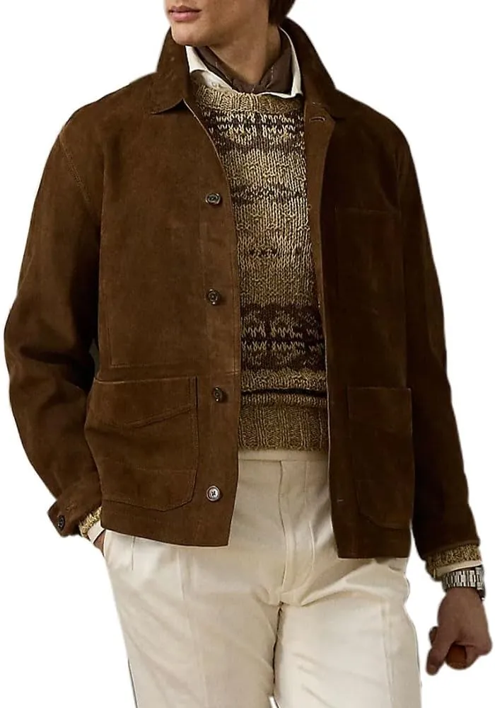 Suede Leather Jacket Men  Real Lambskin Suede Casual Leather Jackets For Men - Mens Suede Jacket