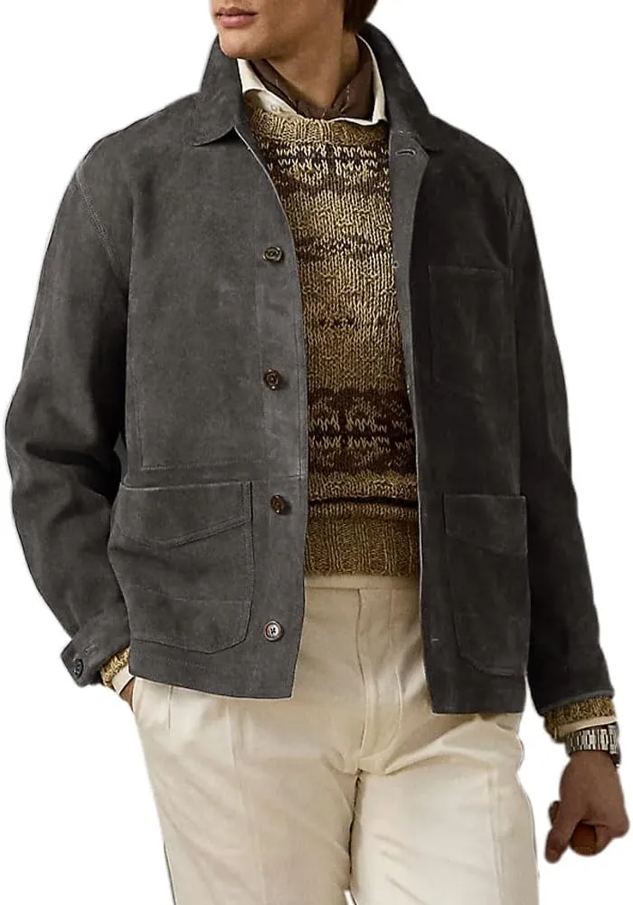 Suede Leather Jacket Men  Real Lambskin Suede Casual Leather Jackets For Men - Mens Suede Jacket