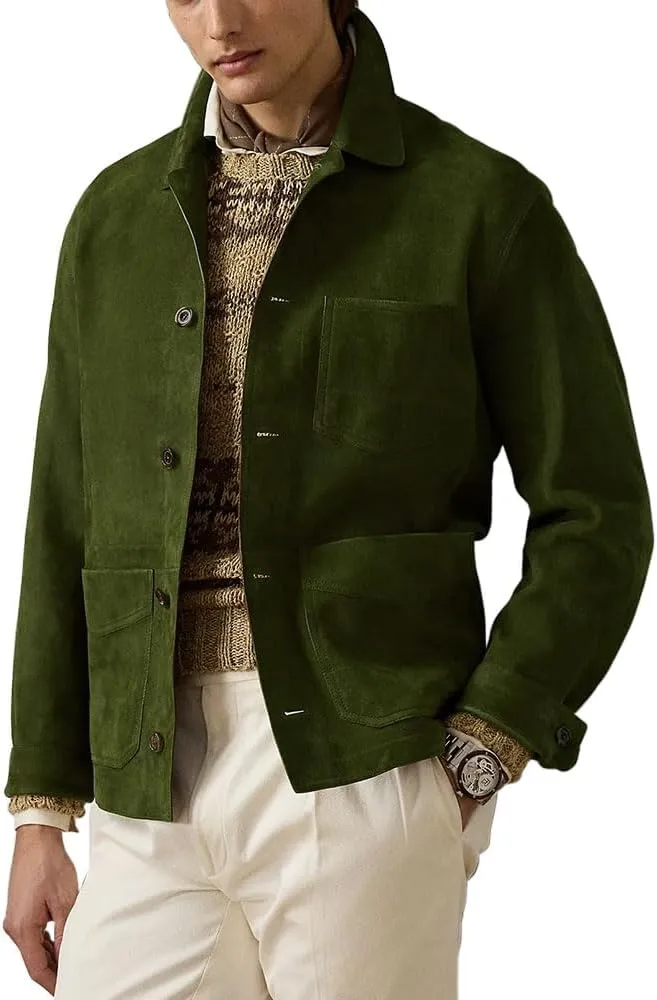 Suede Leather Jacket Men  Real Lambskin Suede Casual Leather Jackets For Men - Mens Suede Jacket