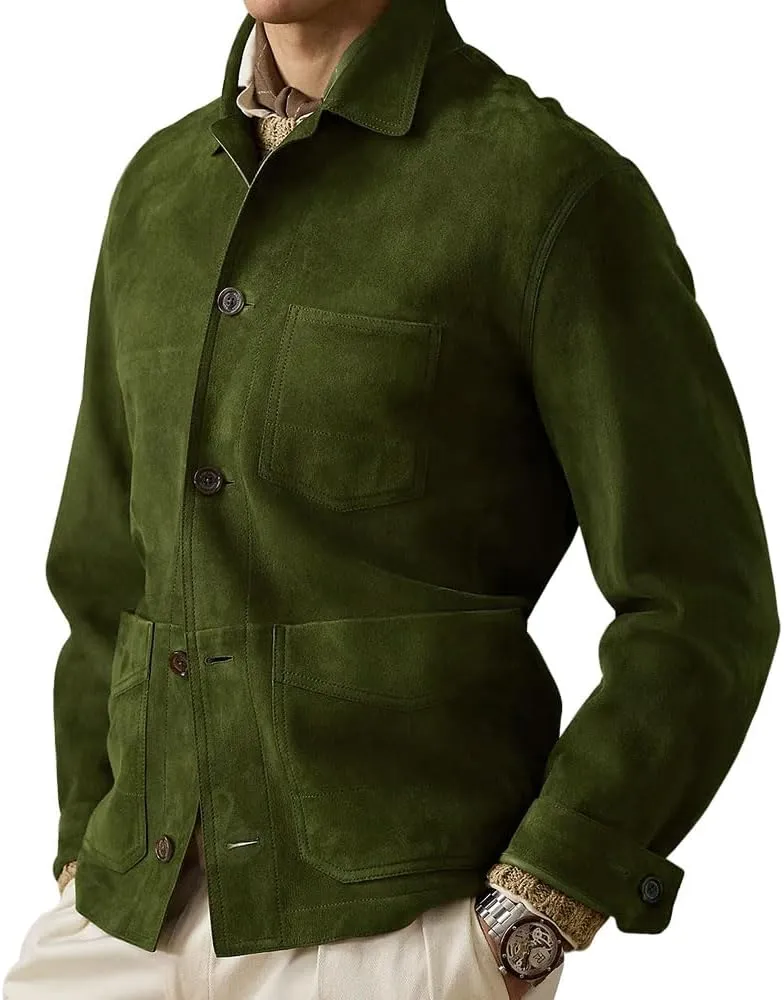 Suede Leather Jacket Men  Real Lambskin Suede Casual Leather Jackets For Men - Mens Suede Jacket