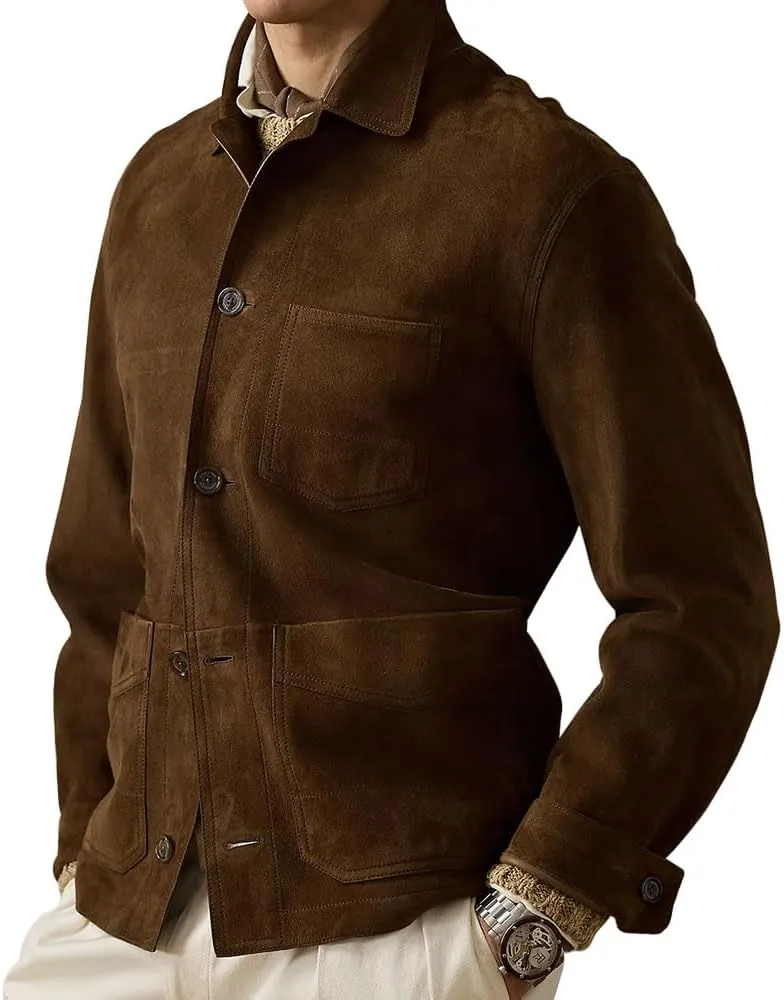 Suede Leather Jacket Men  Real Lambskin Suede Casual Leather Jackets For Men - Mens Suede Jacket