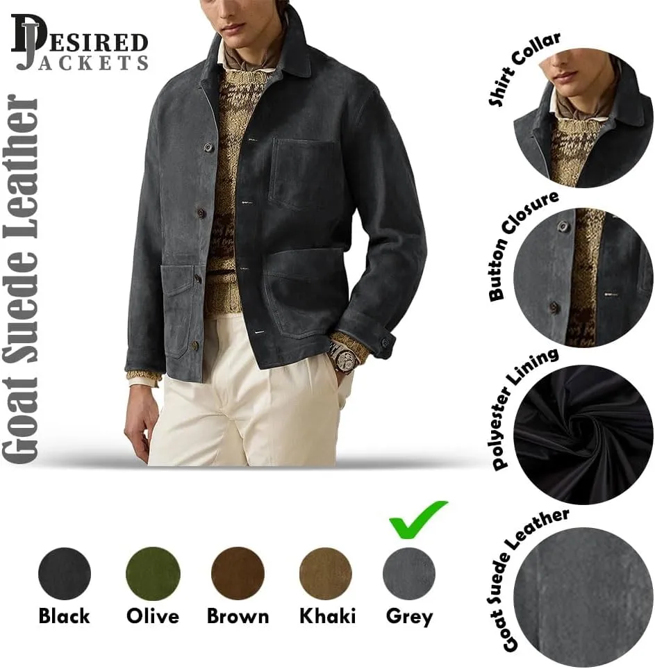 Suede Leather Jacket Men  Real Lambskin Suede Casual Leather Jackets For Men - Mens Suede Jacket