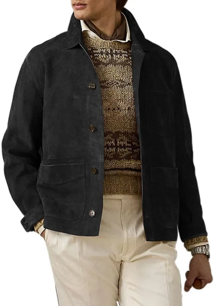 Suede Leather Jacket Men  Real Lambskin Suede Casual Leather Jackets For Men - Mens Suede Jacket
