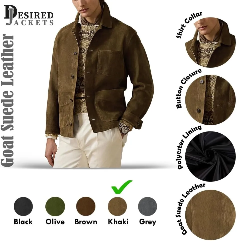 Suede Leather Jacket Men  Real Lambskin Suede Casual Leather Jackets For Men - Mens Suede Jacket