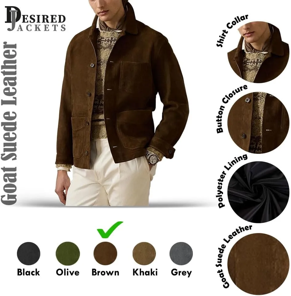 Suede Leather Jacket Men  Real Lambskin Suede Casual Leather Jackets For Men - Mens Suede Jacket