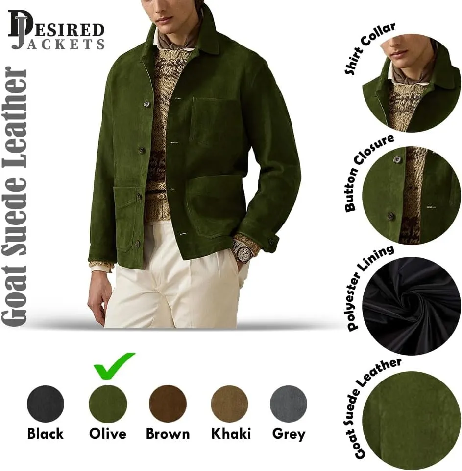 Suede Leather Jacket Men  Real Lambskin Suede Casual Leather Jackets For Men - Mens Suede Jacket