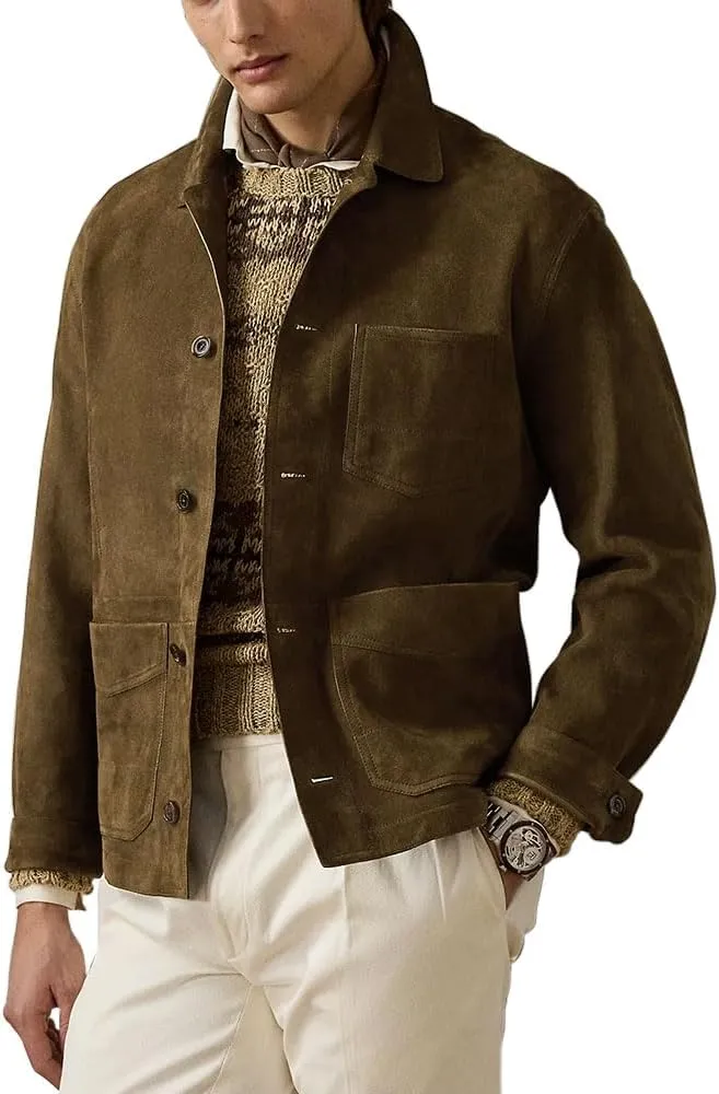 Suede Leather Jacket Men  Real Lambskin Suede Casual Leather Jackets For Men - Mens Suede Jacket
