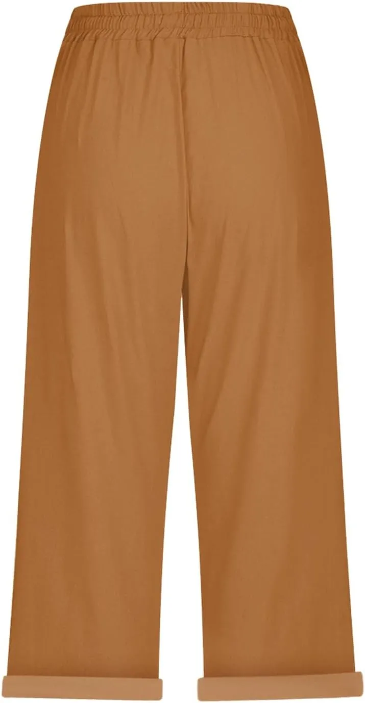 Summer High Waisted Cotton Linen Palazzo Pants Wide Leg 2024 Lounge Pant Trousers Plus Size Palazzo Pants for Women