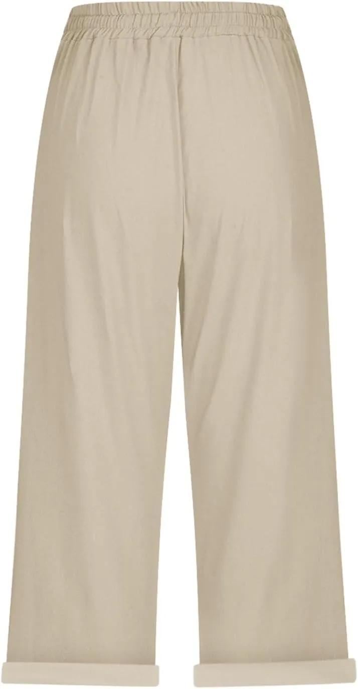 Summer High Waisted Cotton Linen Palazzo Pants Wide Leg 2024 Lounge Pant Trousers Plus Size Palazzo Pants for Women