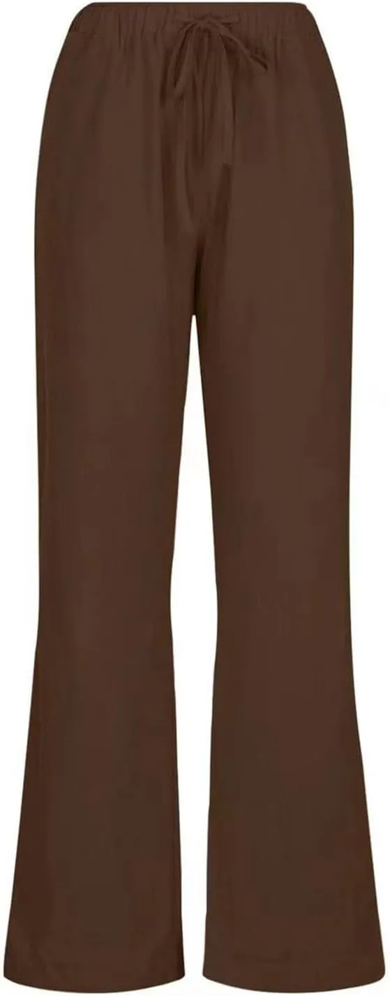 Summer Pants for Women Casual 2025 Trendy Drawstring Elastic High Waist Linen Pant Straight Wide Leg Cropped Trousers