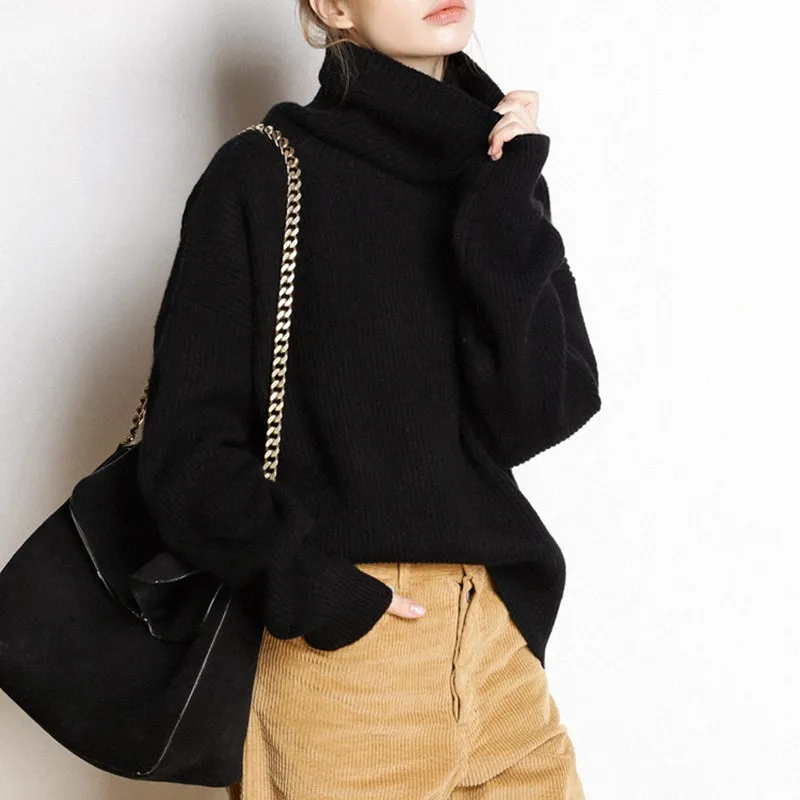 Sweater for Women, Casual Cropped Sweater, White Turtleneck Sweater