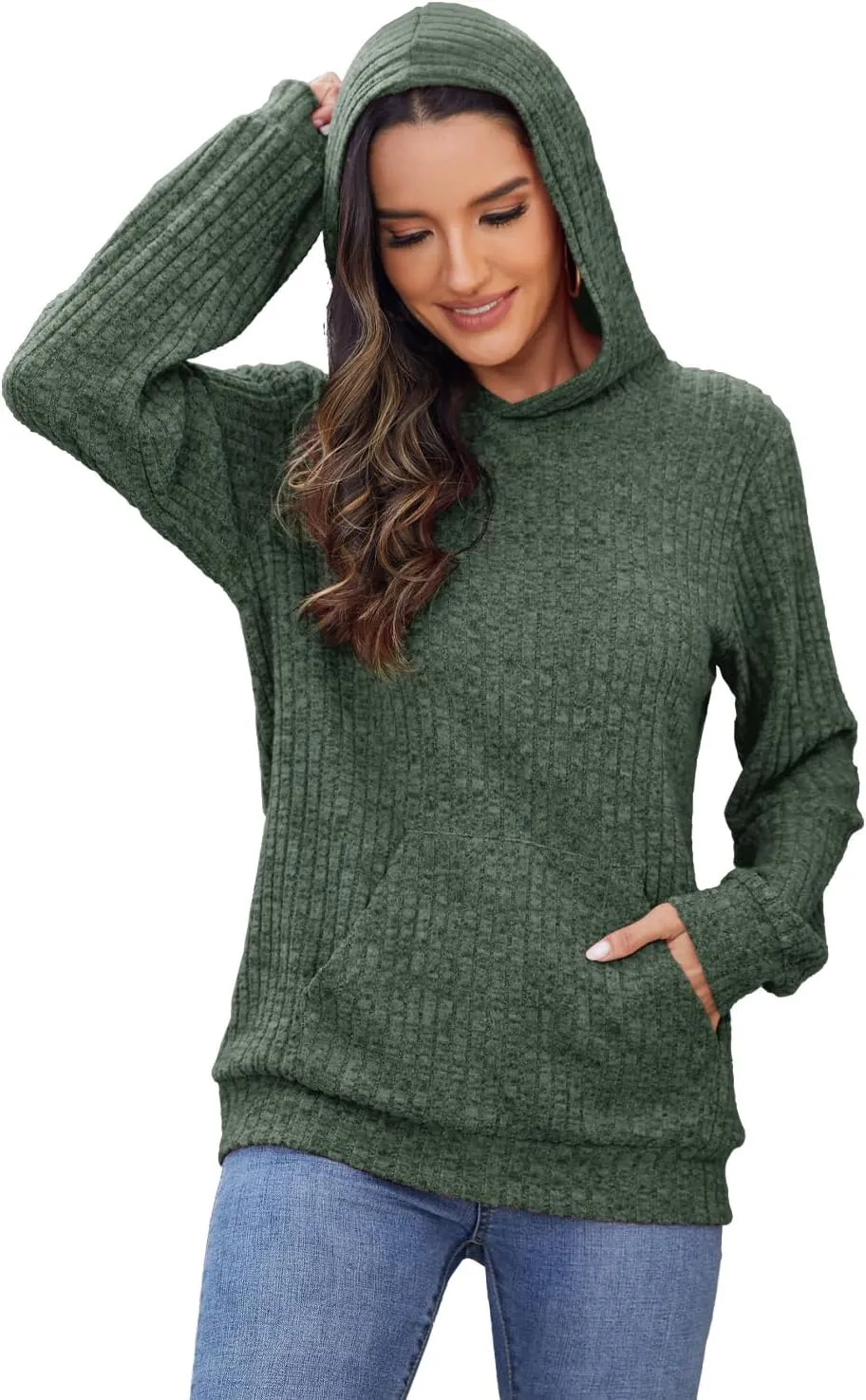 Sweaters for Women Long Sleeve Fashion Hoodies Fall Pullover Sweatshirts with Pocket Tunic Tops