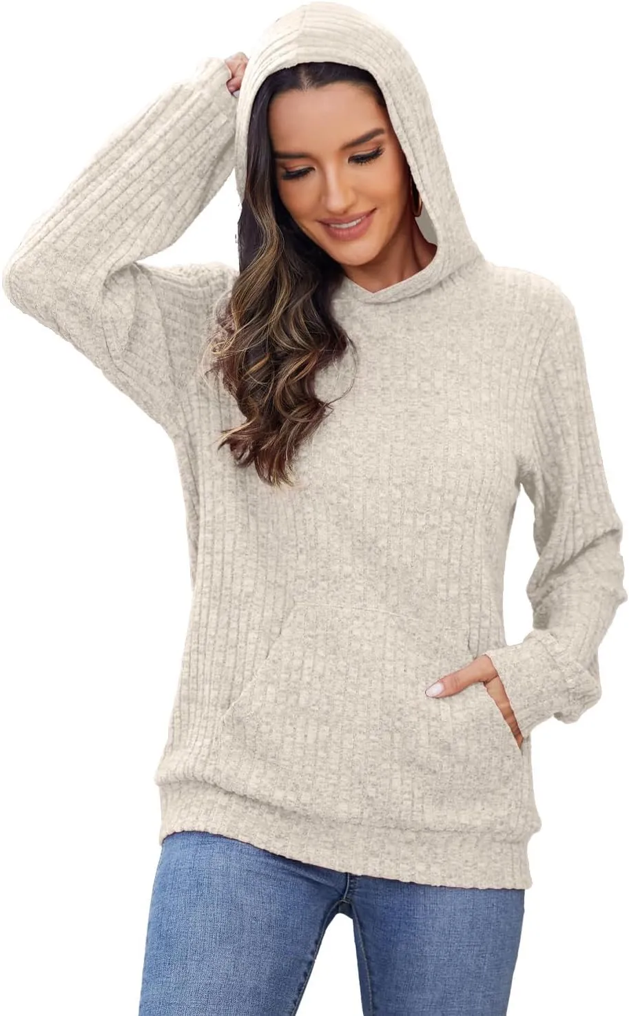 Sweaters for Women Long Sleeve Fashion Hoodies Fall Pullover Sweatshirts with Pocket Tunic Tops