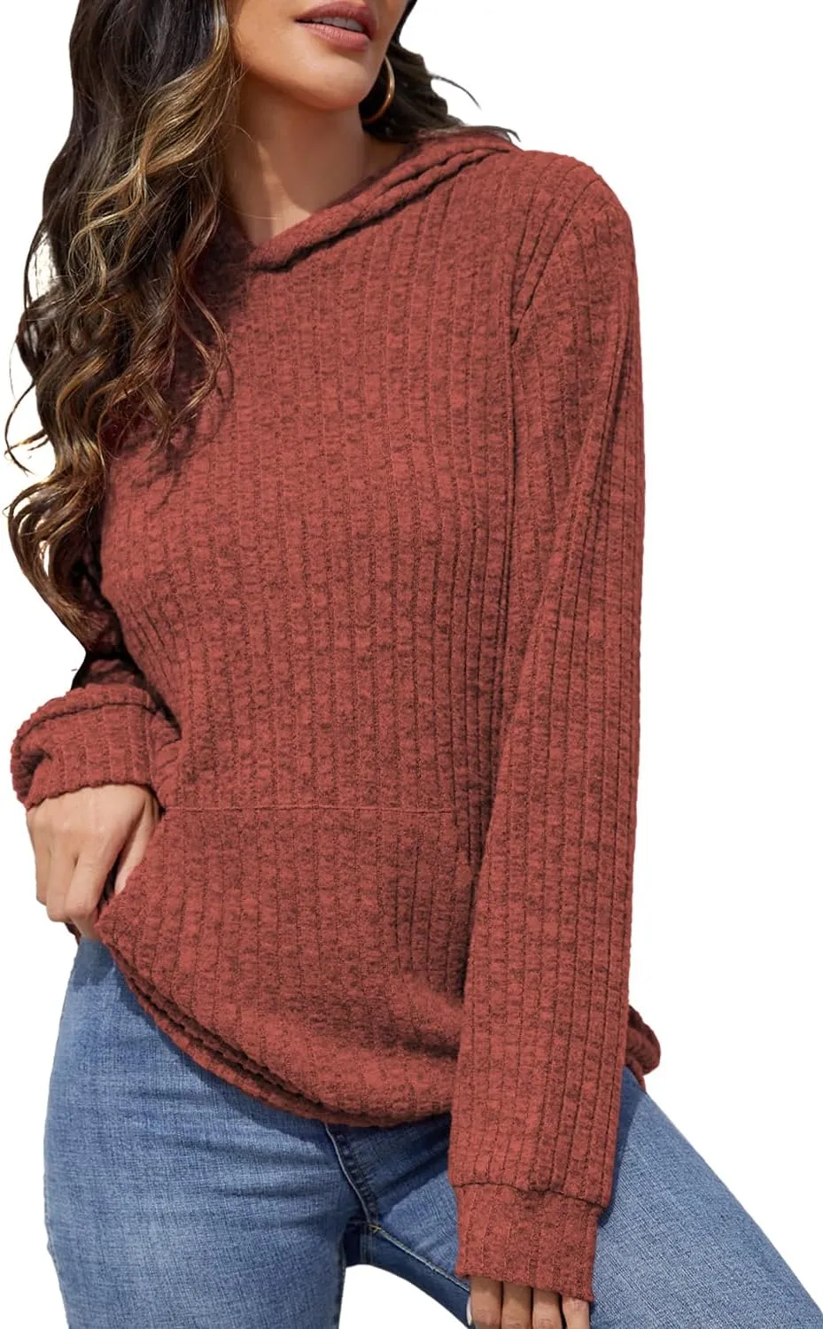 Sweaters for Women Long Sleeve Fashion Hoodies Fall Pullover Sweatshirts with Pocket Tunic Tops
