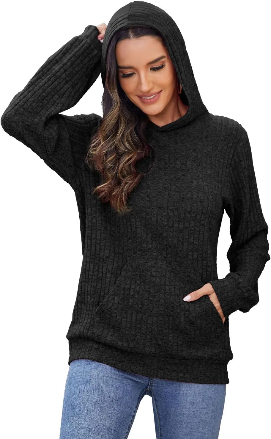 Sweaters for Women Long Sleeve Fashion Hoodies Fall Pullover Sweatshirts with Pocket Tunic Tops