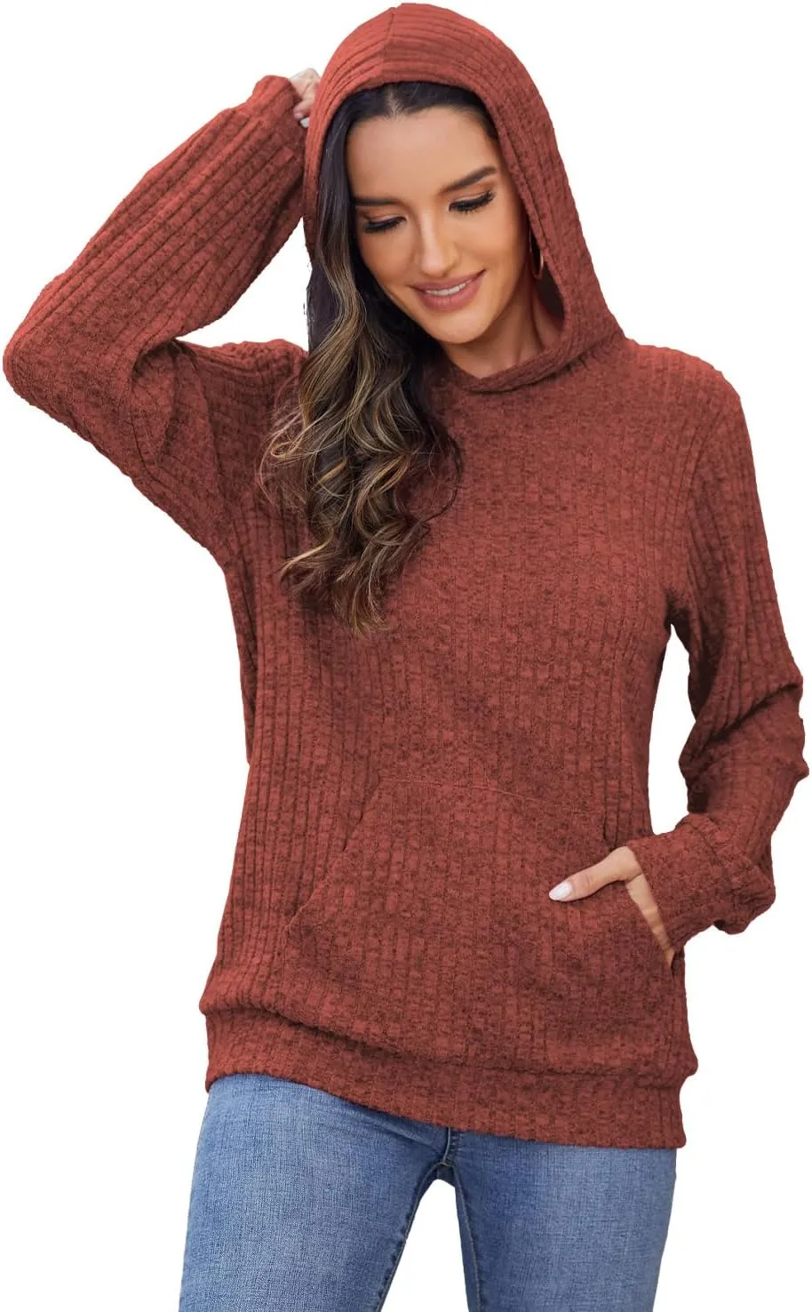 Sweaters for Women Long Sleeve Fashion Hoodies Fall Pullover Sweatshirts with Pocket Tunic Tops