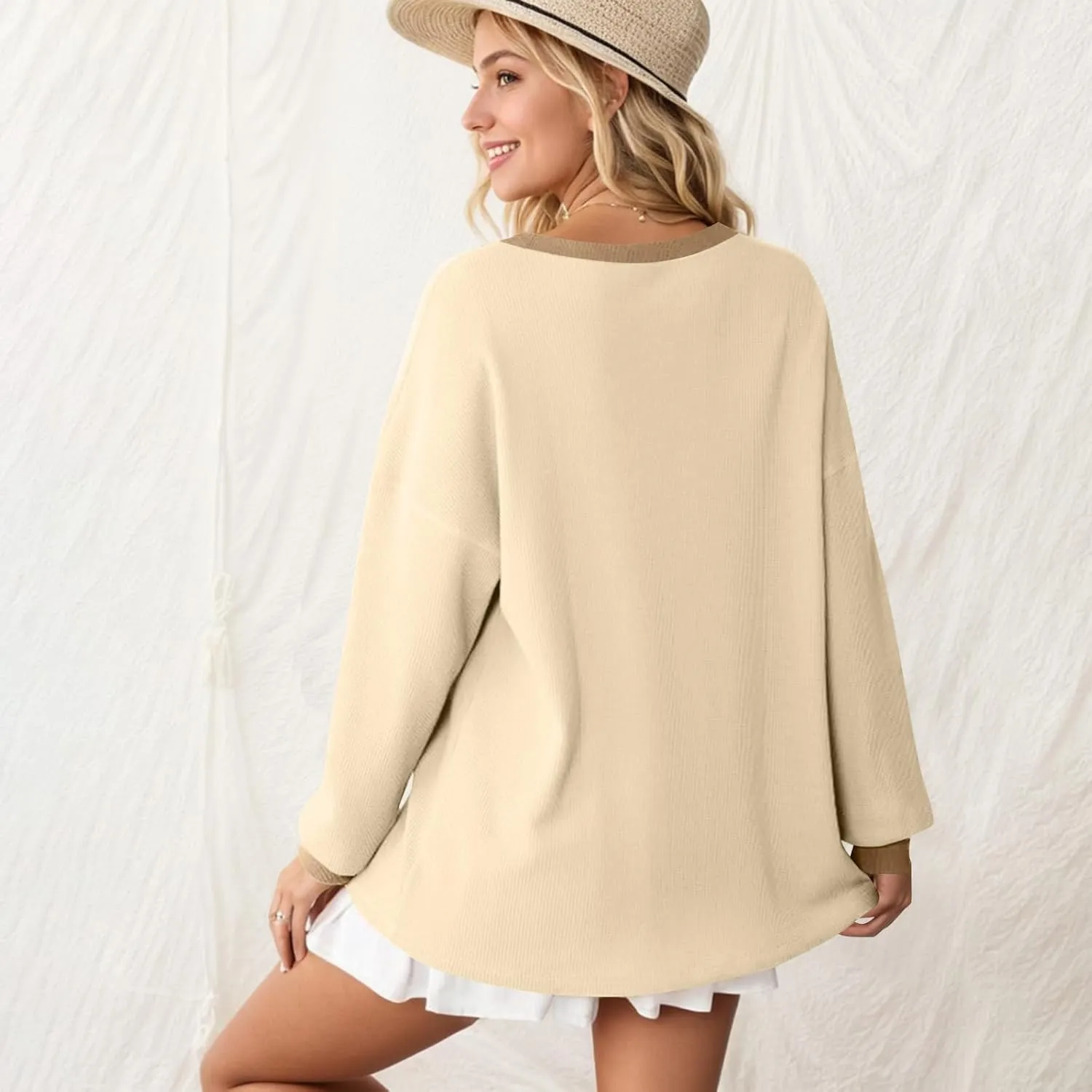 Sweatshirt for Women Loose Waffle Crew Neck Long Sleeve Pullover Tops Soft Oversized Workout Shirts Fall Clothes