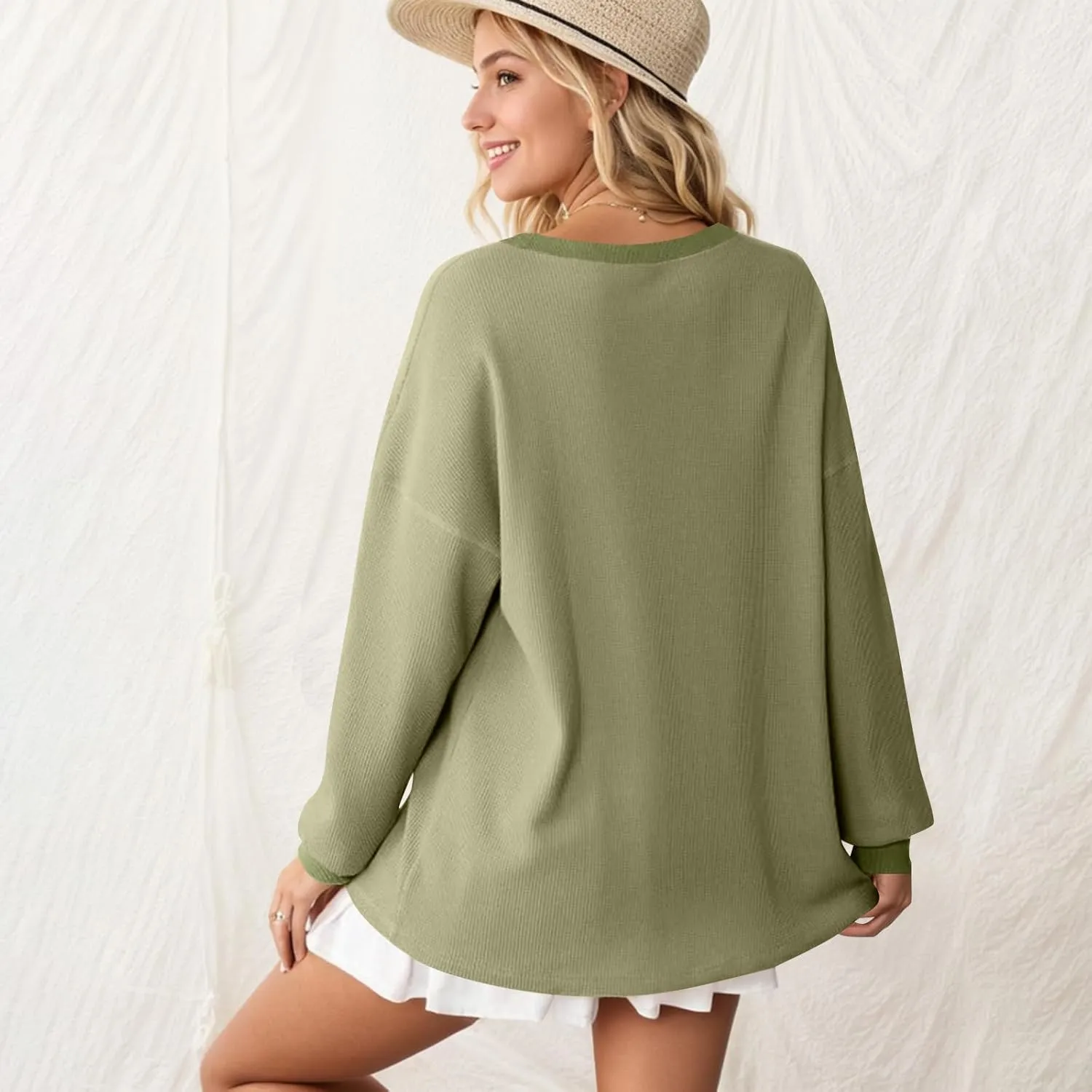 Sweatshirt for Women Loose Waffle Crew Neck Long Sleeve Pullover Tops Soft Oversized Workout Shirts Fall Clothes