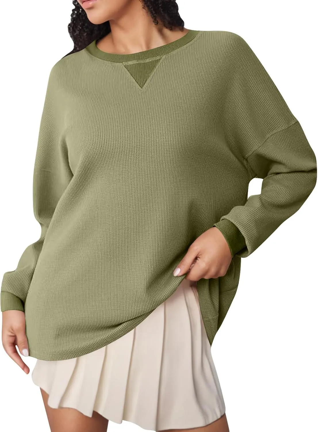 Sweatshirt for Women Loose Waffle Crew Neck Long Sleeve Pullover Tops Soft Oversized Workout Shirts Fall Clothes