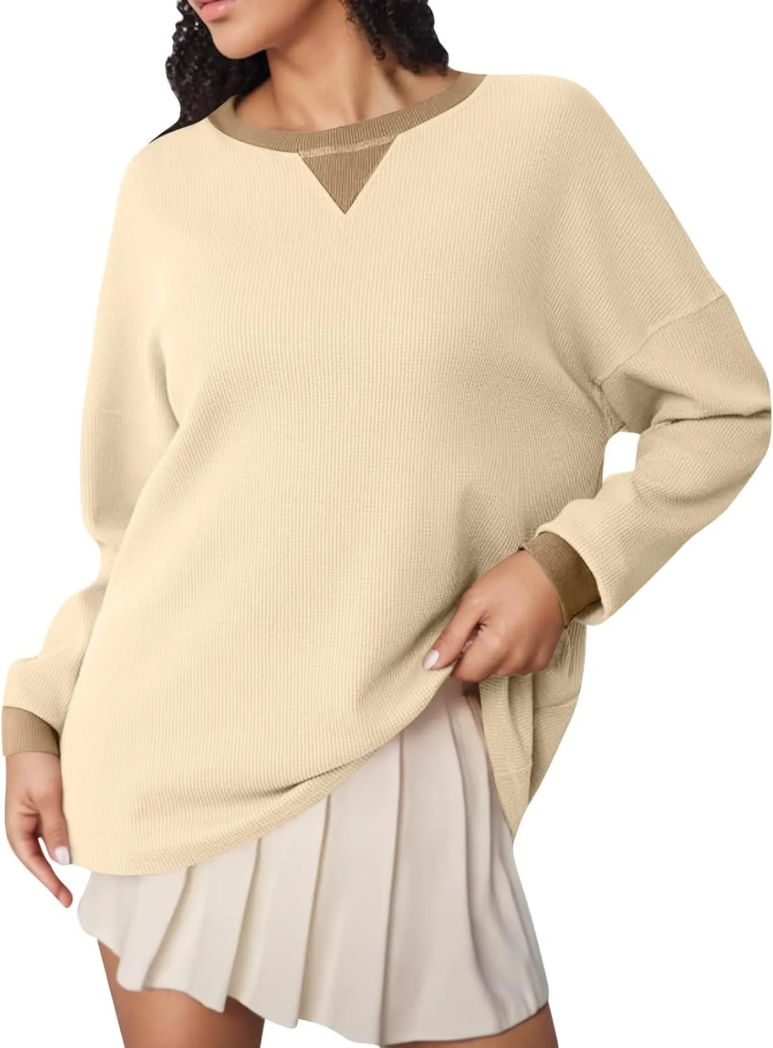 Sweatshirt for Women Loose Waffle Crew Neck Long Sleeve Pullover Tops Soft Oversized Workout Shirts Fall Clothes
