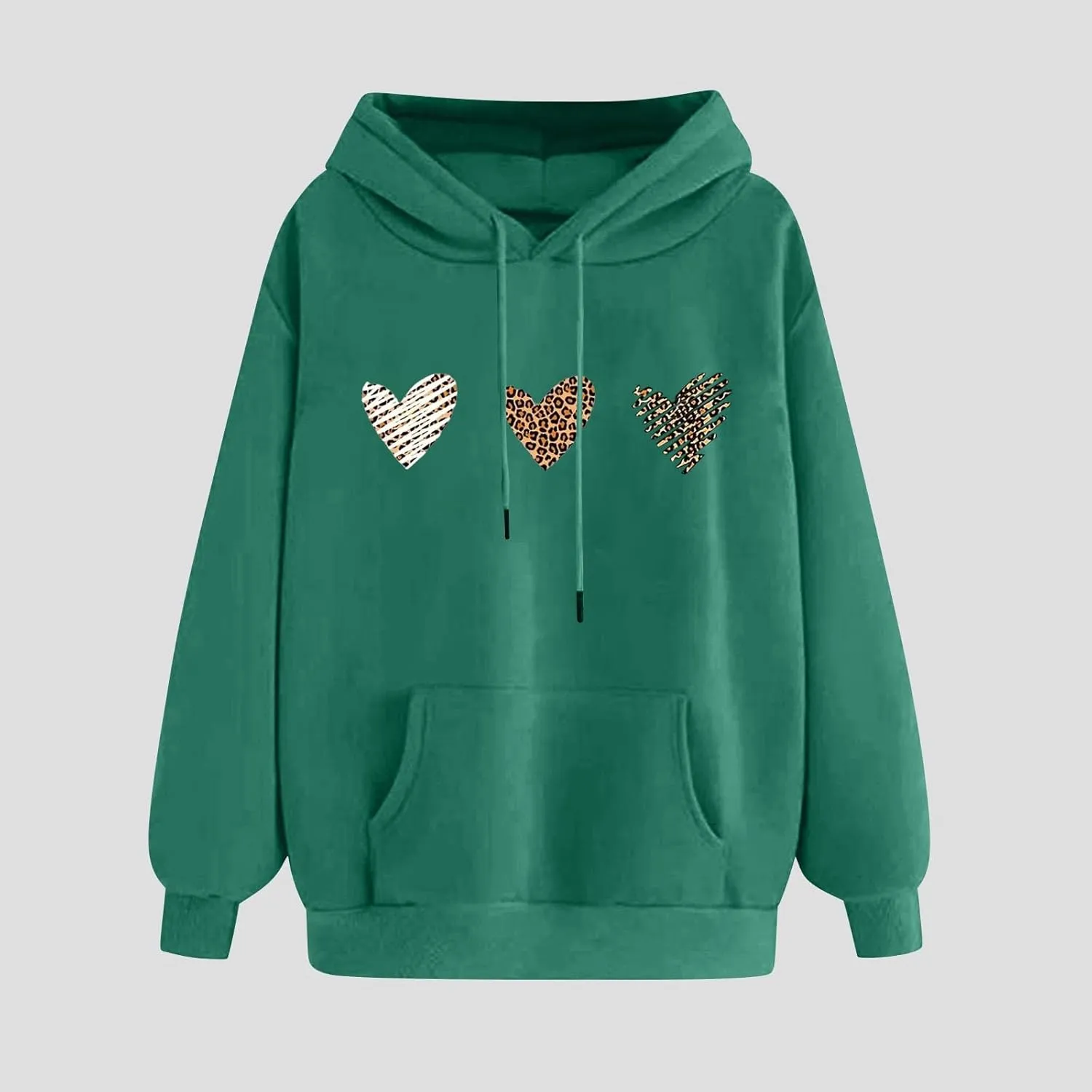 Sweatshirts for Women Casual Long Sleeve Heart Graphic Hoodies Cute Drawstring Oversized Pullover Tops with Pocket