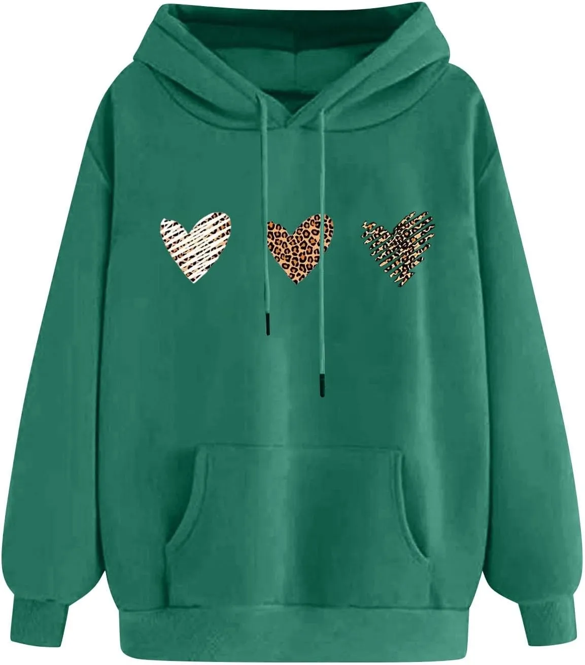 Sweatshirts for Women Casual Long Sleeve Heart Graphic Hoodies Cute Drawstring Oversized Pullover Tops with Pocket