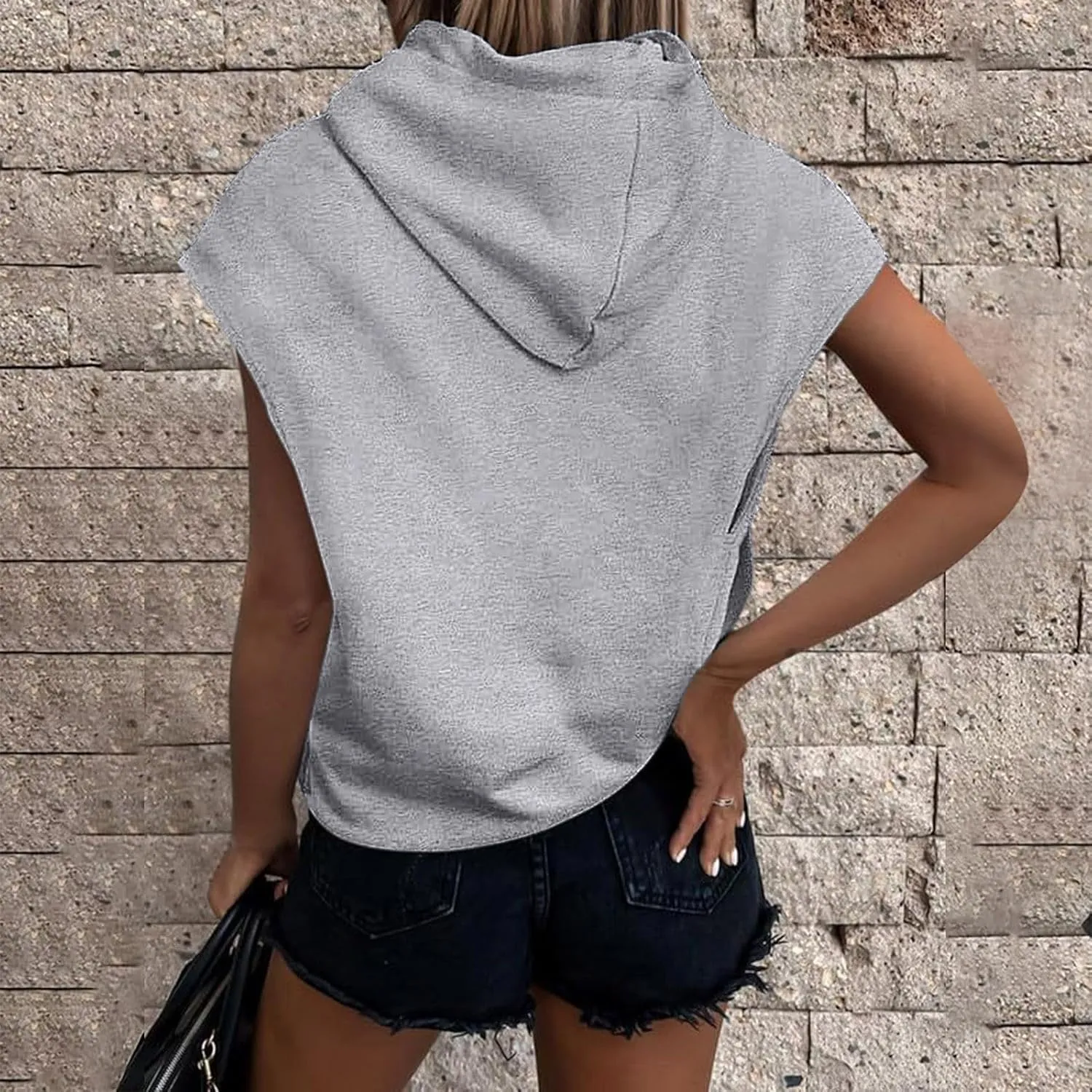 T Shirt Womens Casual Short Sleeve Hoodies Drawstring Hooded Sweatshirt Hip Hop Pullover Tops with Pocket
