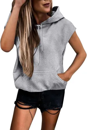 T Shirt Womens Casual Short Sleeve Hoodies Drawstring Hooded Sweatshirt Hip Hop Pullover Tops with Pocket