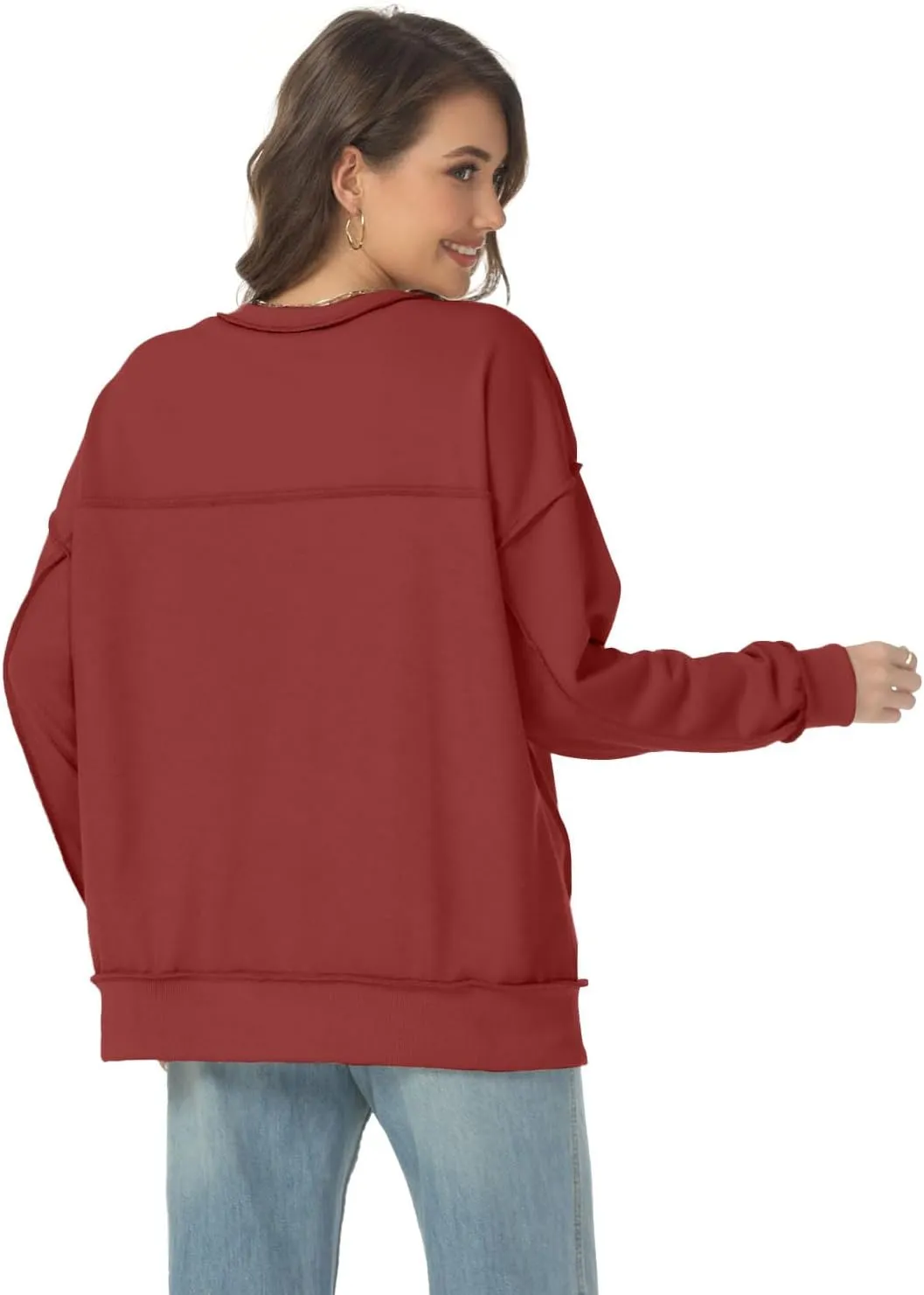 Tanou Women's 2024 Oversized Sweatshirts Long Sleeve Button Up Hoodies Henley V Neck Casual Pullover Hooded Tunic