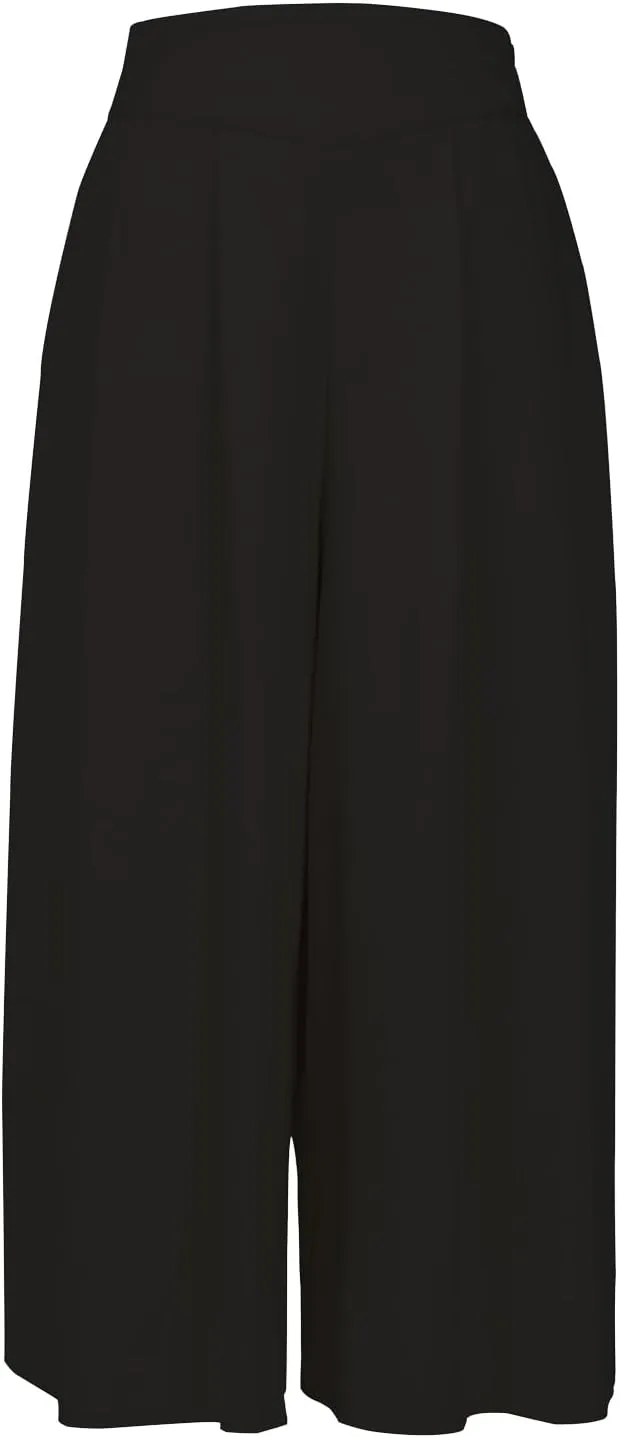 ThCreasa Womens Solid Back Elastic Waist Culottes Pants Cotton Linen Wide Leg Palazzo Cropped Trousers with Pockets