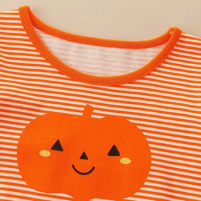 Toddler/Kid Girl's Orange Halloween Pumpkin Design Long Sleeve Dress