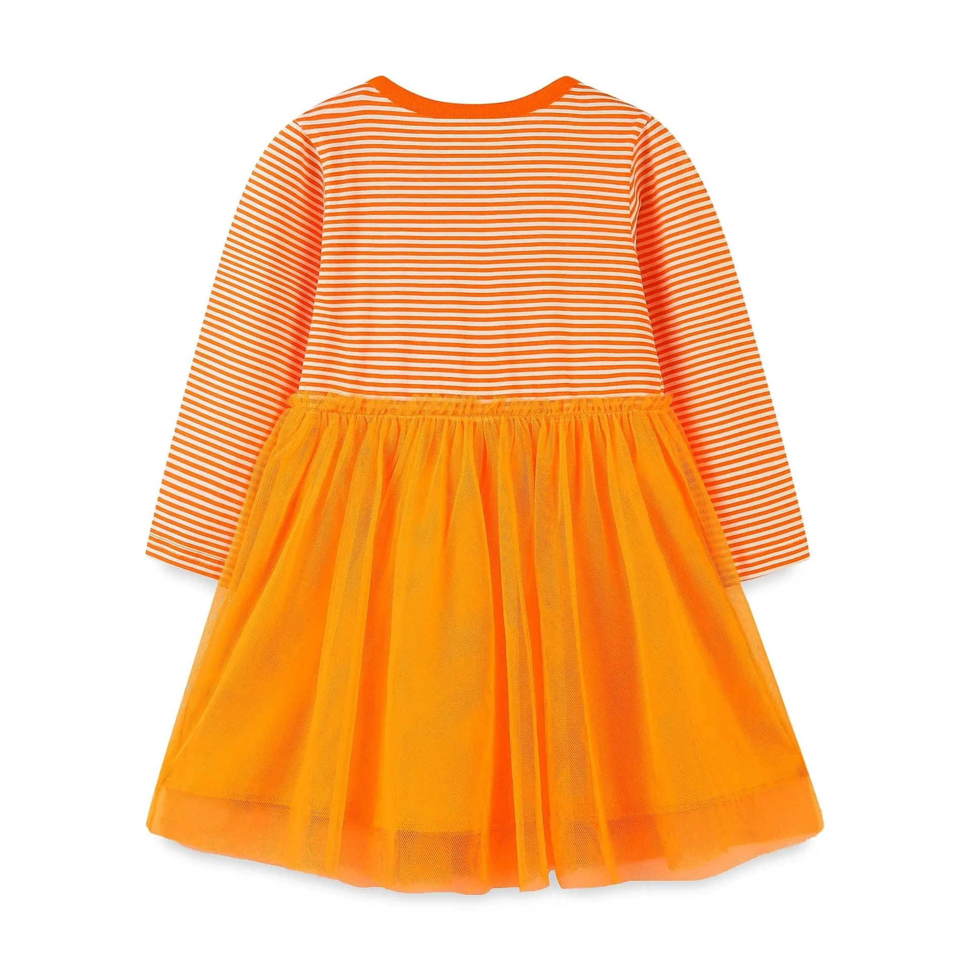 Toddler/Kid Girl's Orange Halloween Pumpkin Design Long Sleeve Dress