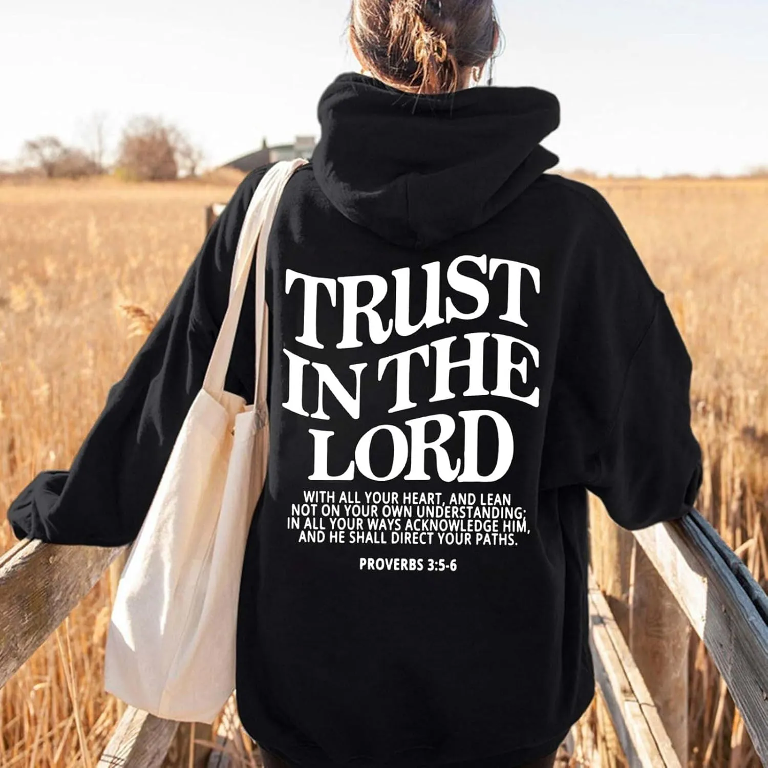 Trust in the Lord Christian Bible Verse Hoodie Jesus Saves Faith Sweatshirt Pullover Tops Fall Harajuku Stre