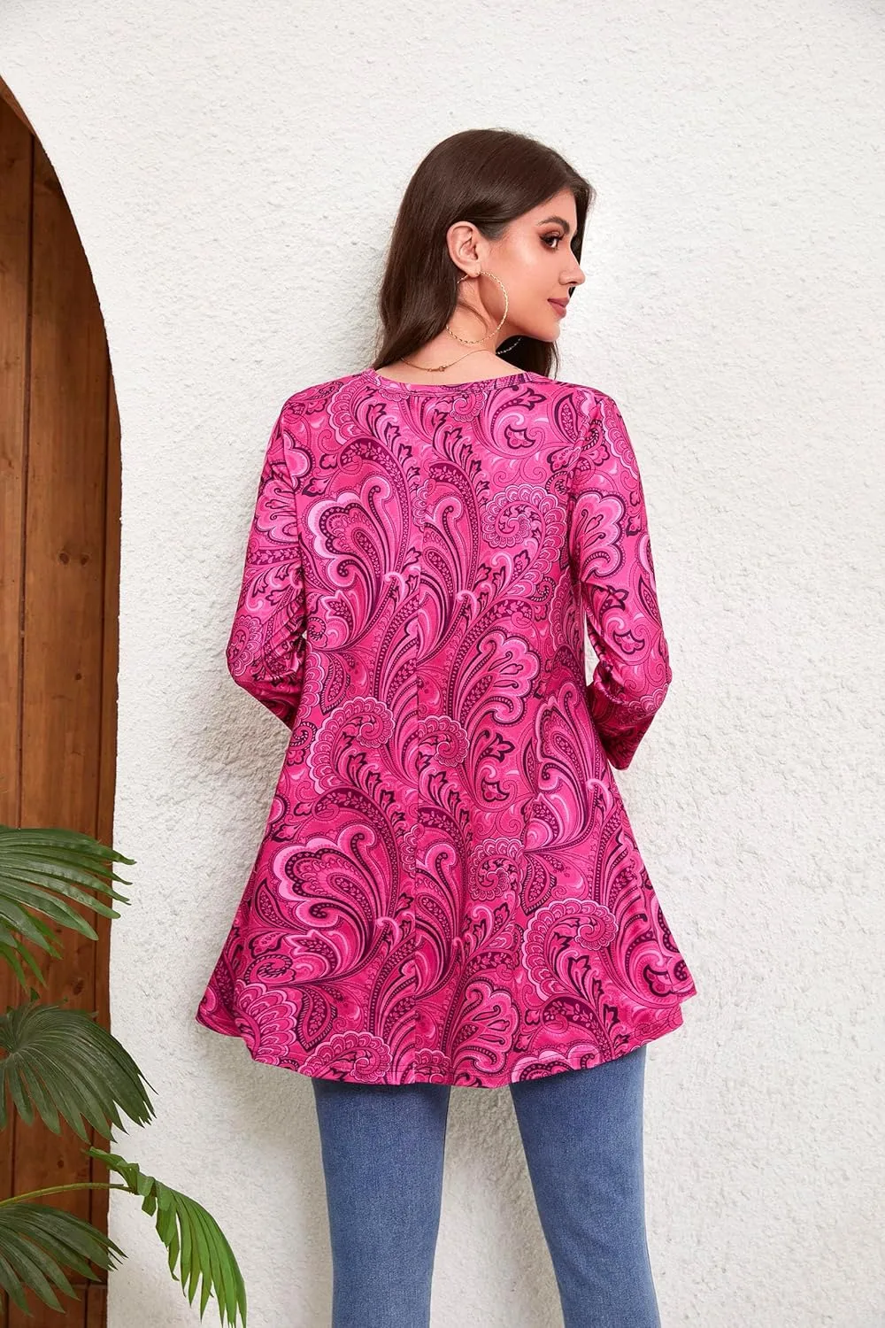 Tunic Tops for Women Plus Size 3/4 Sleeve Crew Neck Swing Flare Loose T-Shirt Blouses to Wear with Leggings