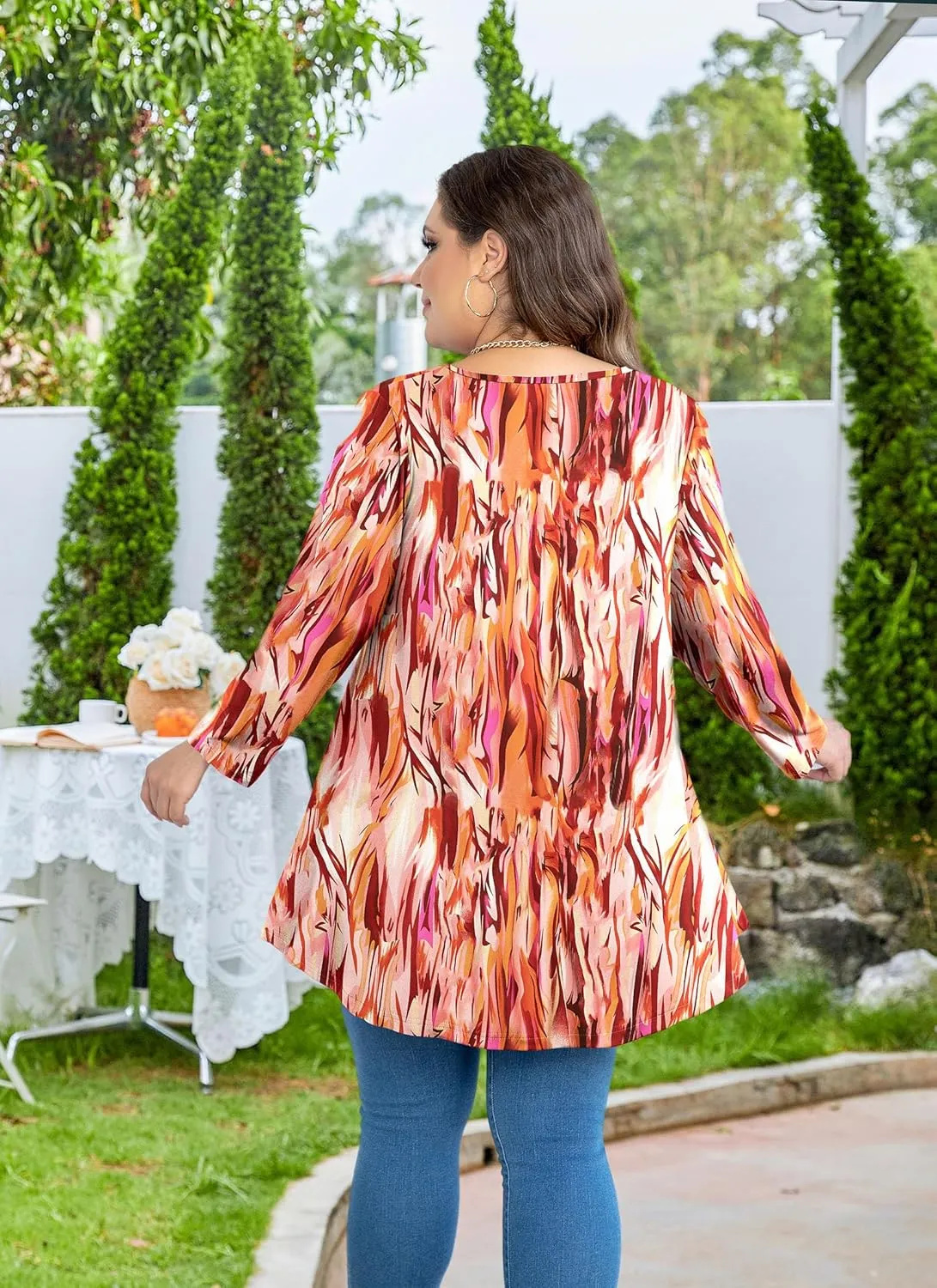 Tunic Tops for Women Plus Size 3/4 Sleeve Crew Neck Swing Flare Loose T-Shirt Blouses to Wear with Leggings