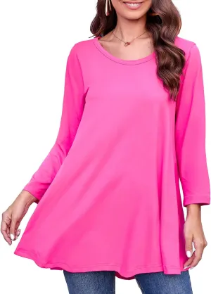 Tunic Tops for Women Plus Size 3/4 Sleeve Crew Neck Swing Flare Loose T-Shirt Blouses to Wear with Leggings