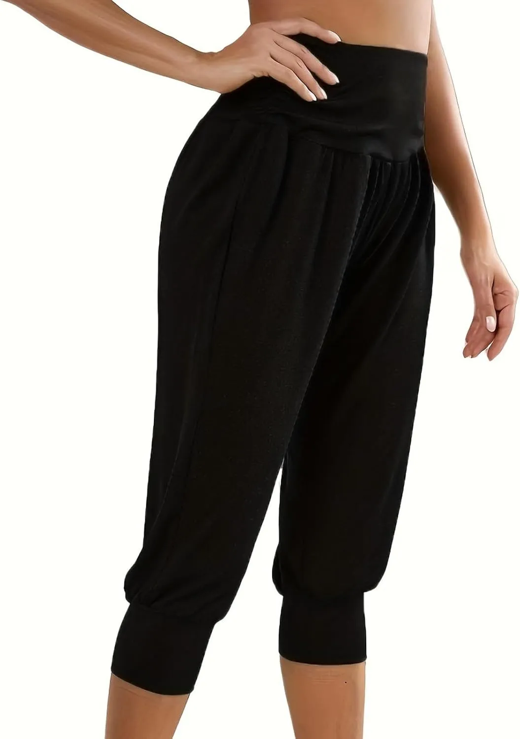 TUNUSKAT Capri Pants for Women Casual Ruched High Waist Cropped Trousers Stretchy Loose Joggers Pants Soft Lounge Sweatpants