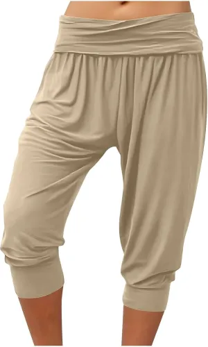 TUNUSKAT Capri Pants for Women Casual Ruched High Waist Cropped Trousers Stretchy Loose Joggers Pants Soft Lounge Sweatpants