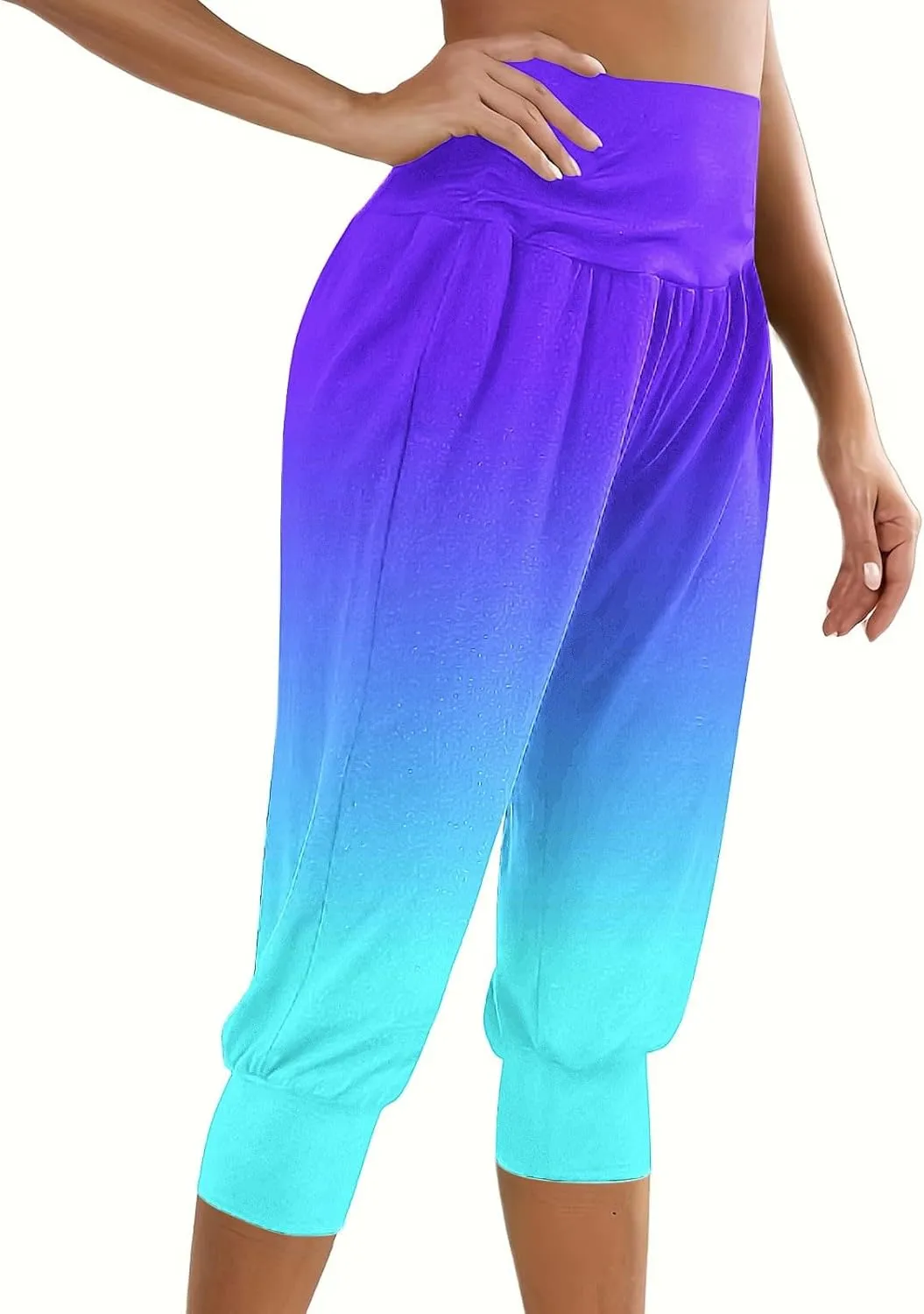 TUNUSKAT Capri Pants for Women Casual Ruched High Waist Cropped Trousers Stretchy Loose Joggers Pants Soft Lounge Sweatpants