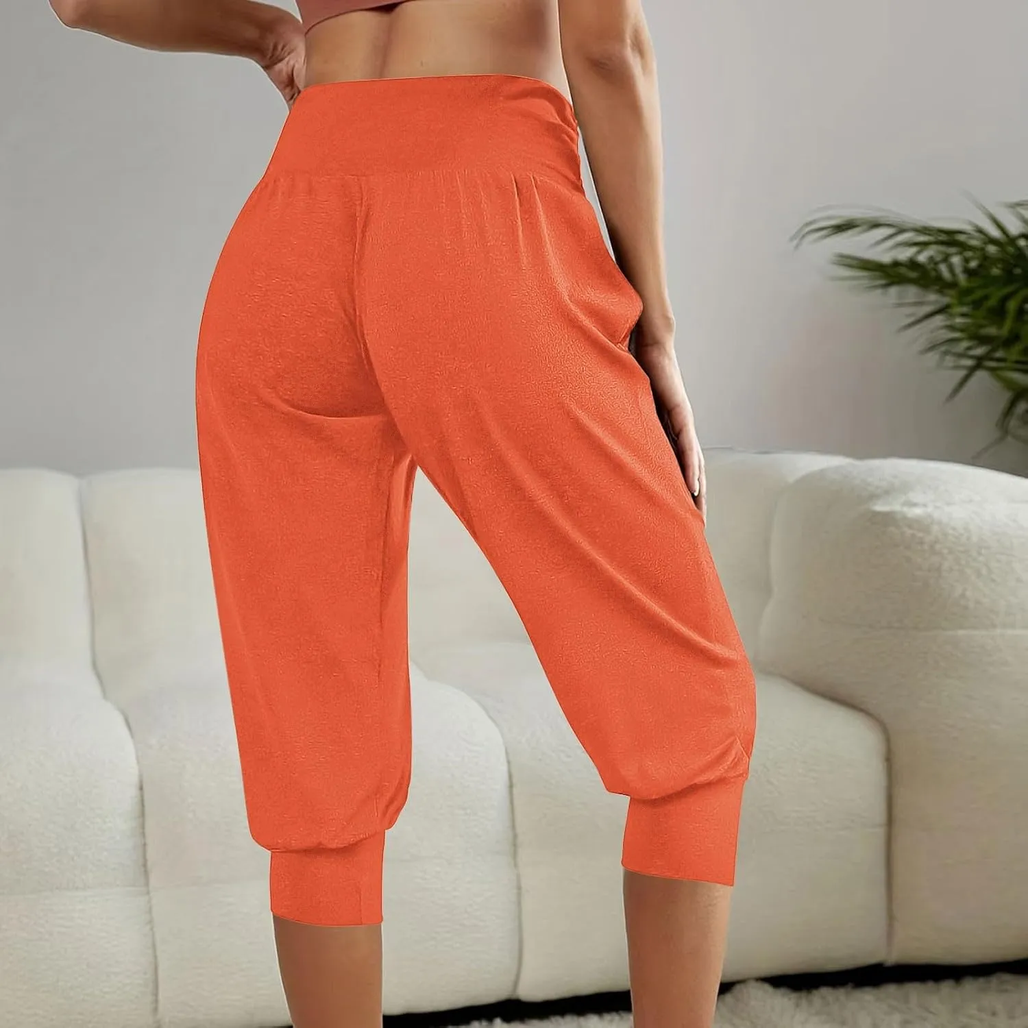 TUNUSKAT Capri Pants for Women Casual Ruched High Waist Cropped Trousers Stretchy Loose Joggers Pants Soft Lounge Sweatpants