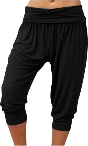 TUNUSKAT Capri Pants for Women Casual Ruched High Waist Cropped Trousers Stretchy Loose Joggers Pants Soft Lounge Sweatpants