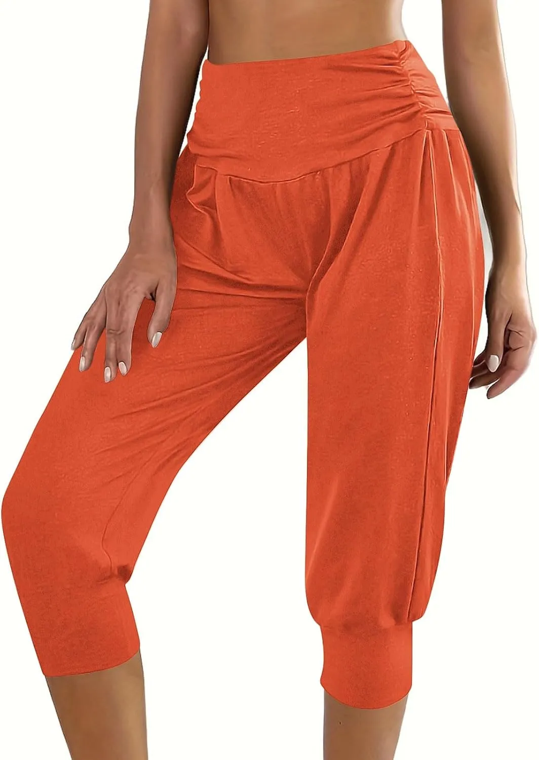 TUNUSKAT Capri Pants for Women Casual Ruched High Waist Cropped Trousers Stretchy Loose Joggers Pants Soft Lounge Sweatpants