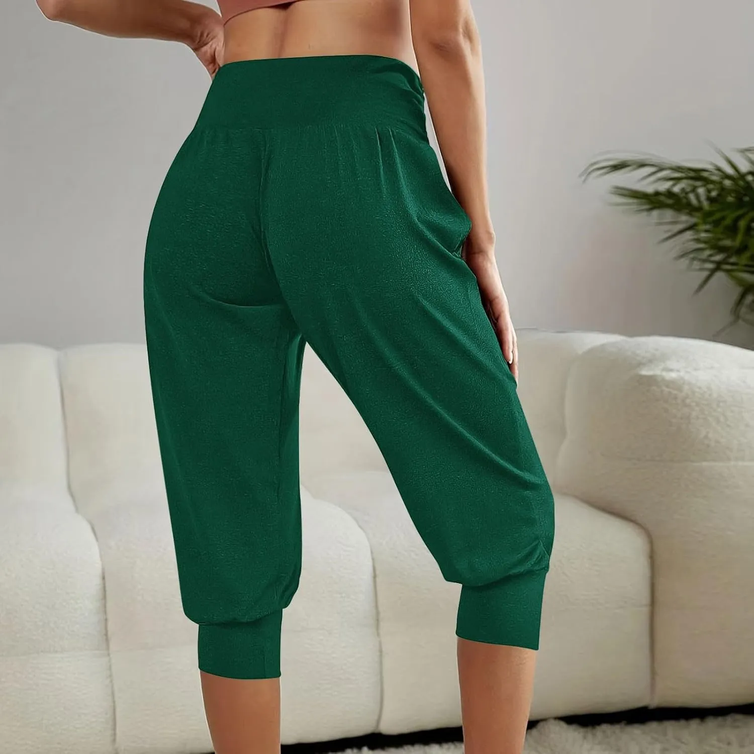 TUNUSKAT Capri Pants for Women Casual Ruched High Waist Cropped Trousers Stretchy Loose Joggers Pants Soft Lounge Sweatpants