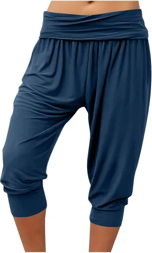 TUNUSKAT Capri Pants for Women Casual Ruched High Waist Cropped Trousers Stretchy Loose Joggers Pants Soft Lounge Sweatpants