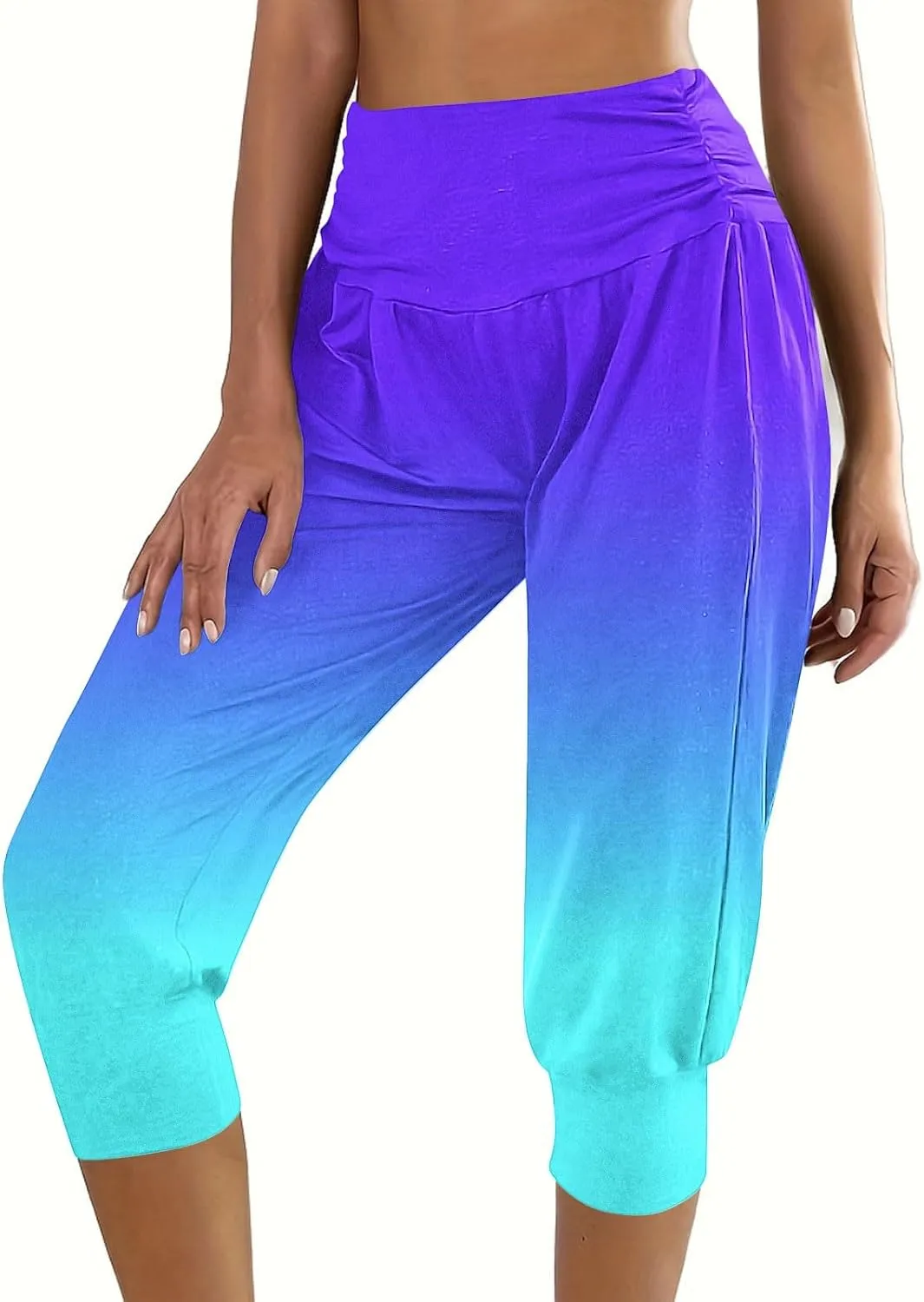 TUNUSKAT Capri Pants for Women Casual Ruched High Waist Cropped Trousers Stretchy Loose Joggers Pants Soft Lounge Sweatpants