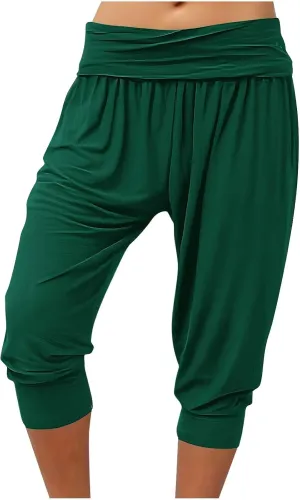 TUNUSKAT Capri Pants for Women Casual Ruched High Waist Cropped Trousers Stretchy Loose Joggers Pants Soft Lounge Sweatpants